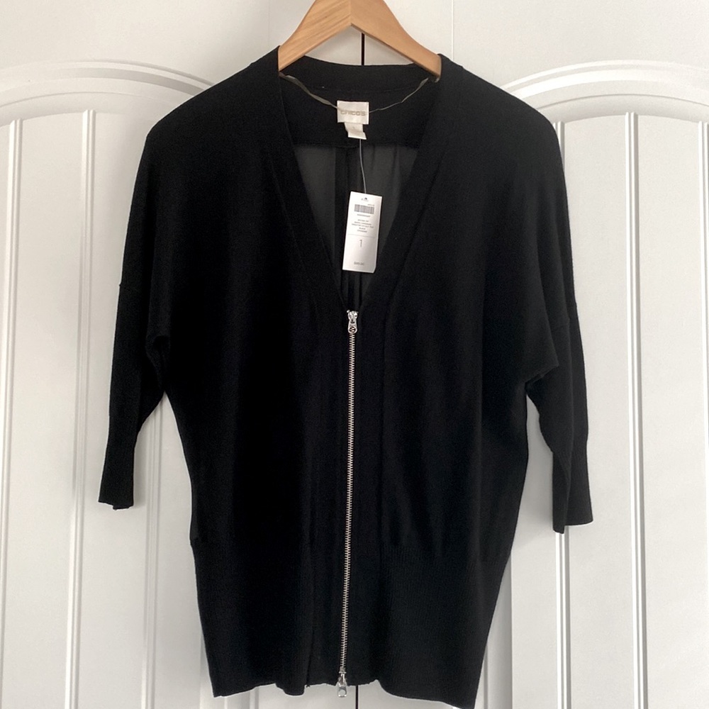 NWT Chico's Women's Diana Cardigan Sweater 3/4 Sleeve Black Size 1 US Medium